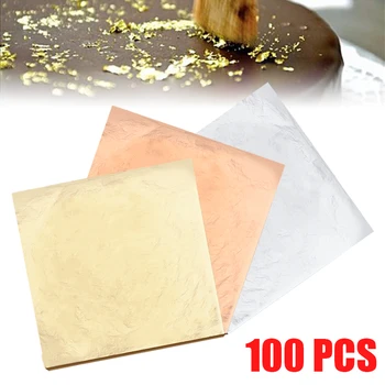 100 kozarcev/set 14x14cm Zlato Srebro Baker Listov Listov s Tkivom, DIY Obrti Papir Gilding Folija, Papir za Hrano Obrti Dekoracijo