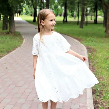 2020 Poletje Bombaž, Bele Čipke Obleke za Dekleta Koreja Princesa Votlih Iz Ohlapne Obleke Teen Dekleta Obleko 10 12 14 let