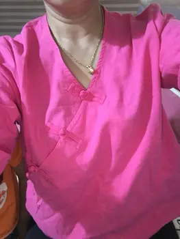 Aransue Kitajski Stil Pomlad In Poletje Ženski Retro Majica Svoboden Camisa Ročno Gumb Bombaž Perilo Vrhovi 7 Barv