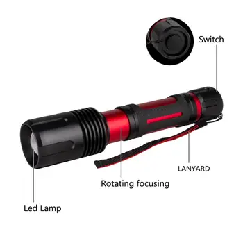 P50 LED Svetilka 5 Načini Dela Baklo Rotatary Zoom Lanterna Nepremočljiva Kamp Svetlobe T6 Flashlamp Moč za 2*18650 Baterijo