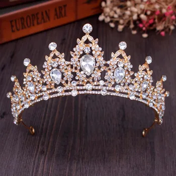 KMVEXO Letnik Zlata Kraljica Princesa Kron 2020 Kristalno Diadem Za Poročni Dodatki za Lase Nevesta Tiaras Trakovi Tiara De Noiva