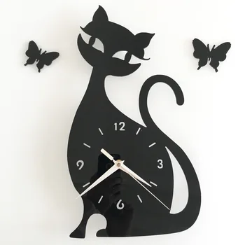 Nove Ustvarjalne diy quartz stenska ura seje soba, spalnica stenske ure luštna črna mačka stenske ure 4 barve