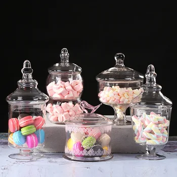 Ustvarjalne glass candy kozarec za shranjevanje steklenice s pokrovom, kuhinjo, dnevno sobo shranjevanje v kozarcu sladica tank poroko shranjevanje torto tank