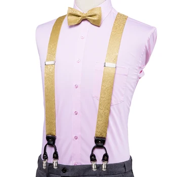 Hi-Tie Cvetlični Oblikovalec Razkošje Poroko Suspender in Lok Kravato Usnje 6 Posnetkov Vintage Moda Naramnice za Moške, 35mm Svile Naramnice