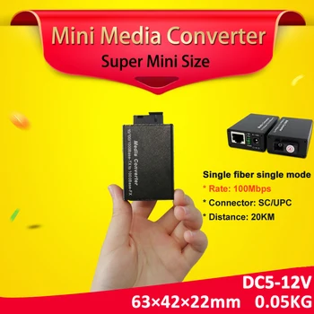 Brezplačna dostava za 1 par 100M mini media converter 20km z 1 samim vlaken enotnega načina 1 rj45 vrata fiber za ethernet pretvornik
