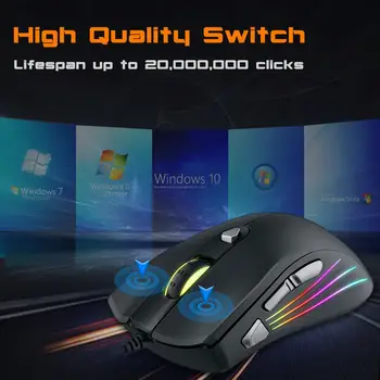 RGB Gaming Miška Programabilni 7200DPI 7 Gumbi Žično Optika Miši Z dvo-kliknite Za Profesionalni Igralec