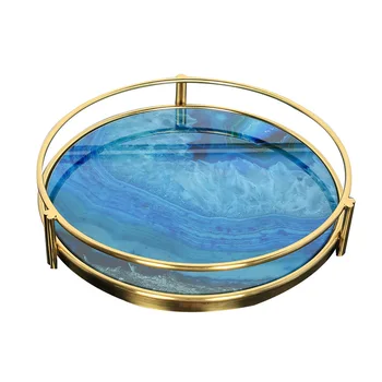 Agate kamen krog služijo ploščo z zlato stojalo Luksuzni domov dekoracijo darilo padec ladijskega prometa