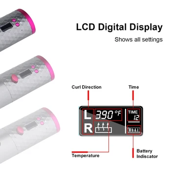 USB Sušilnik za Lase Samodejno Curling Železa LCD-Zaslon Curling Palico 5000MAH Baterije Lase Curling likalniki Keramični Curling Lase orodja