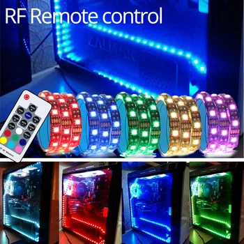 Sata LED Trakovi, RGB SMD 5050 60LEDs/m 50/100/150/200CM z RF daljinski upravljalnik za PC Ohišje IP20 12V LED fleksibilni Trak svetlobe