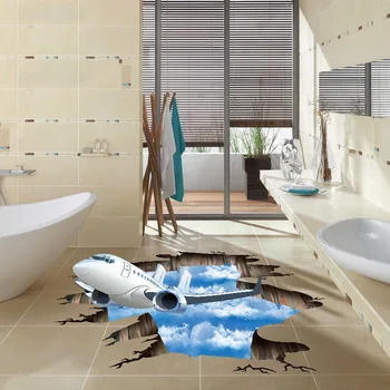 Modro nebo 3D letalo Zdrobljen stenske nalepke, Dnevna soba, kopalnica, dekoracijo decals doma dekor zrakoplova Zdrobljen Talne nalepke