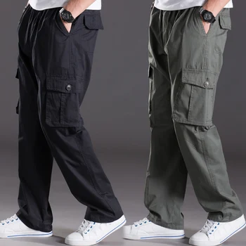 Pomlad poletje priložnostne hlače moški velika velikost 6XL Multi Pocket Kavbojke oversize Hlače kombinezon, elastični pas hlače, plus velikost moške