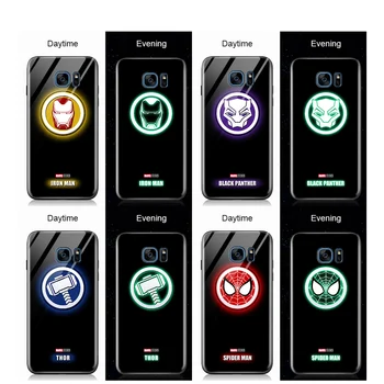 Za Samsung S7 Rob S8 S9 Plus Svetlobna Marvel Maščevalec Superheroj Logotip Sijajni Primeru Spiderman Ironman Stekla Nazaj Kritje Ohišje