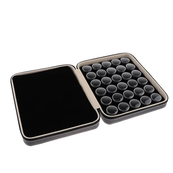 60 Omrežja Krog Ločene Plastične Mini Organizator Polje za Diamant Gemstone Zaslon Škatla za Shranjevanje s Črno PU Usnje, usnjeni Nakit Primeru
