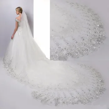 Nov Prihod 2018 Poroko accessoire 4 metrov poročni veil dolgo belo poročno čipke sequins poročne veils veils za neveste z glavnik