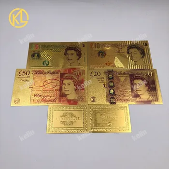 4x2pcs/veliko Celoten sklop, Združeno Kraljestvo Funt Pisane Zlato Folijo prekrita KRALJESTVU Bankovec za zbiranje in novo leto otroci igrajo denar