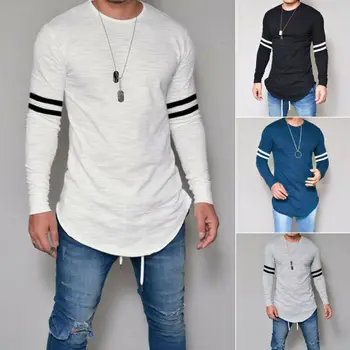 2019 Jesenska Moda, moška T-shirt Osnovno O-Vratu Slim Fit Mens Dolg Rokav Puloverji Tshirts Moški Fitnes Potegnite Homme