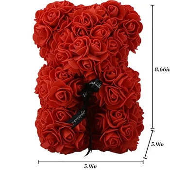 25 cm medvedek Vrtnico Rdečo Rožo, Umetno Okras, Darila za Ženske Valentines Mati Dan