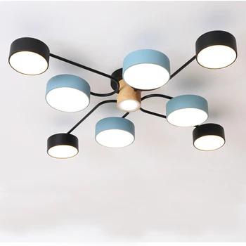 LED stropna svetilka moderne Nordijska minimalističen 220V lučka črni in modri kovanega železa barve lampshade lesene okrogle spalnica, dnevna soba