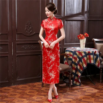 Kitajski tradicionalni noši cheongsam ženski modni brvi dolgo cheongsam plus velikost srednjih let in starejših slim moda cheongsam krilo