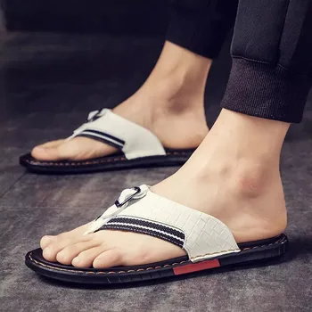 WEH top blagovne znamke čevljev Moški Flip Flops Pravega Usnja Luksuzni Copate Plaži Priložnostne Poletne Sandale za Moške, Modni Čevlji bela