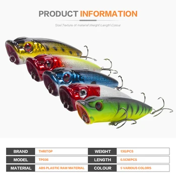 Thritop Novega Modela, Vroče Prodaje Umetne Vabe za Ribolov 65mm 13g Kakovosti TP036 5 Različnih Barvah Fishing Lure Popper Vabe
