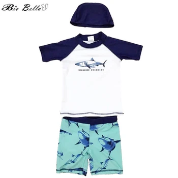 Baby Fantje Kopalke Moda Risanka Shark 3PCS Skp+Vrhovi+Hlače Otroci, Fantje, Kopalke, kremo za Sončenje Swimable Kopanje Otroci Fant Kopalke