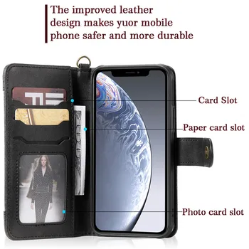 Shockproof Usnja Flip Case Za iPhone 11 Pro Xs Max XR X 8 7 6s 6 Plus 5s Snemljivo Magnetno Denarnice Kartice Slotov Torbici Primeru