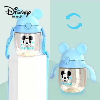Disney otroška Vode Pokal Baby Ročaj Trak Neprepustnih Drop-Odporen Otrok Vode Otroška Plastične Pitje Skodelico s Slamo