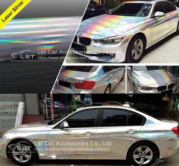 Najnovejši Silver black Holografski laser Chrome Vinil Holo Film Laser Plating Car Wrap Nalepka Stanja Z Air Bubble Free