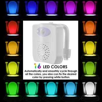 16 Barv LED UV Sterilizacija Wc Light Color Spreminjanje Gibanja Senzor Aktiviran Toilet Bowl Noč Svetilka Primerna za Vsako Wc