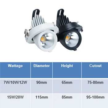 LED Downlight zatemniti 7W 10W 15W 20W nastavljiv 360 Stopinj Vgradne LED Stropni Spot Luči AC110V 220V Trunk downlight LED