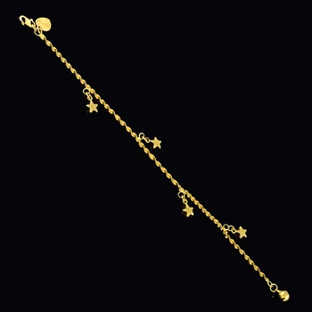 Debelo čistega zlata barva 2 mm val verige z zvezdami čar zapestnico za Ženske / dekleta 18 cm dolgo. 24K Gold GP Žensk Nakit