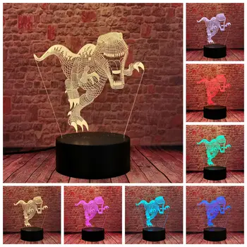 Kul 3D Iluzije LED Nočna Pisane Spreminjanje Spalna namizne Svetilke Model Dinozaver Živali Figuras igrače