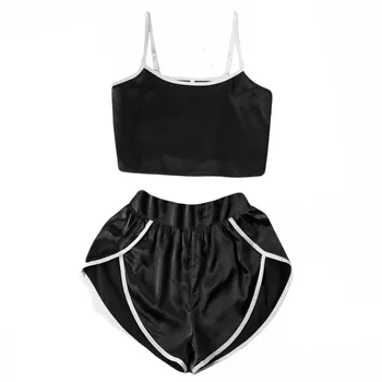 2019 Nov Prihod Modna Ženska More Seksi Perilo Plus Velikost S-3XL Black Sleepwear Ohlapne Hlače Očarljivo Nastavite Pižamo 50*