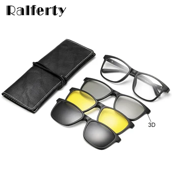 Ralferty Multi-Funkcijska Magnetna Polarizirana Posnetek Na sončna Očala Moški Ženske TR90 3D Rumena Nočno Vizijo Očala za Kratkovidnost Optičnih Slik