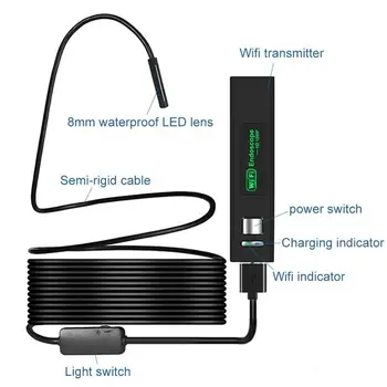 KERUI WIFI, Mini Endoskop Kamera HD 1200P IP68 Vodotesen Trdi Kabel Borescope USB-Endoskop za IOS Android Pametni telefon, Avtomobil, RAČUNALNIK