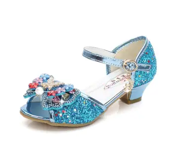 Otroci sandale princesa stranka čevlji Elsa Ana sandali za dekleta bleščice poroko dekle sandali kristalno Visoke pete sneg modri čevlji