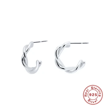 CANNER Pravi 925 Sterling Srebro Preprosto Tkani Twist C tip Stud Uhani Za Ženske Piercing Uhan Earings Nakit Pendientes