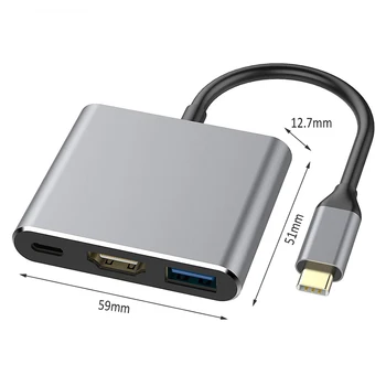 Prenosni 3 v 1, USB 3.1 ZVEZDIŠČEM Pretvornik Klasične Barve Preprost Trajno USB 3.0 Tip-C PD Polnjenje 4K HDMI Adapter