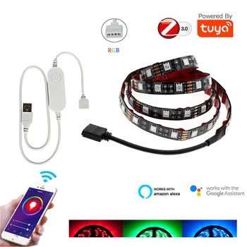 TUYA Zigbee USB LED Trak 5 1M 2M 3M 4M 5M RGB Prilagodljive Luči Lučka TV Osvetlitev Ozadja Echo Plus Google Doma Glasovni Nadzor