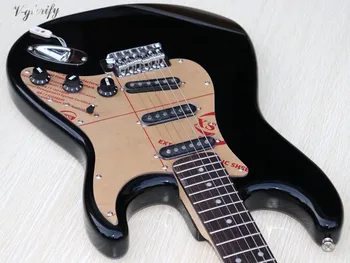 39 palčni ST črna 6 niz električne kitare polno okoume les telo visokega sijaja konča električna kitara z LED luči funkcija