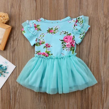 Citgeett Otroci Baby Dekleta Princesa Pageant Modra Cvetlični Cvetlični Čipke Mozaik Tutu Stranka Priložnostne Obleko 0-4Y