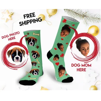 Prilagodite vaš hišni Pes Ujemanje Lastnik Fotografije nogavice, Ujemanje Lastnika Psa po Meri Obraz Nogavice, Neusklajeno nogavice