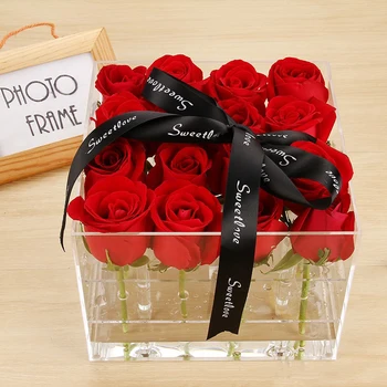 Valentinovo Rose Box Prozorni Akrilni Ličila Organizator Polje Kozmetični Primeru Rose Cvet Polje S Pokrovom Akril Škatla za Shranjevanje