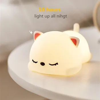 Mačka LED Night Light Touch Senzor Pisane Risanka Silikonski USB Polnilne Spalnica Postelji Lučka za Otroke, Otroci Baby Darilo