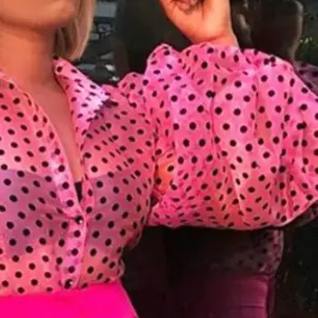 Afriški Stil Polka Dot Vrtnico Rdečo Bluzo Urad Dama Elegantno Elegantno Puff Dolgo Sleeved Majico 2019 Moda Za Ženske, Pregleden Vrh