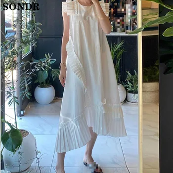 2020 Nove Poletne Ženske Obleke Sundress Plus Velikost Svoboden Korejski Elegantna O Vratu Metulj Rokav Vintage Obleke Ruffle Nabrano Obleko