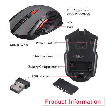 2.4 G Wireless mouse Optical 6 Gumbov miške, igralec USB Sprejemnik 1600DPI 10M brezžično Miško gaming miška Za PC Prenosni računalnik