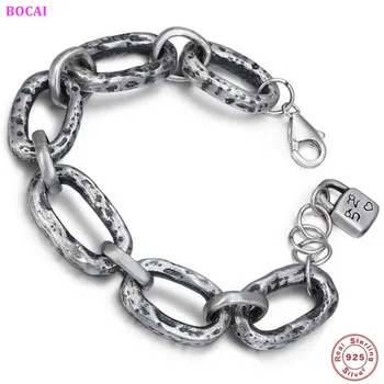 BOCAI s990 sterling srebrna zapestnica Moda individualnosti ustvarjalnosti 3D Tajski srebro Strani verige Čisto Argentum strani nakit