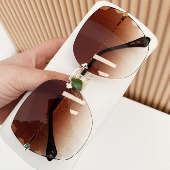 QPeClou 2020 Nove Modne Luksuzni Kovinski Rimless Sončna Očala Ženske Modni Gradient Pisane Ženska Sončna Očala Brez Okvirjev Odtenki